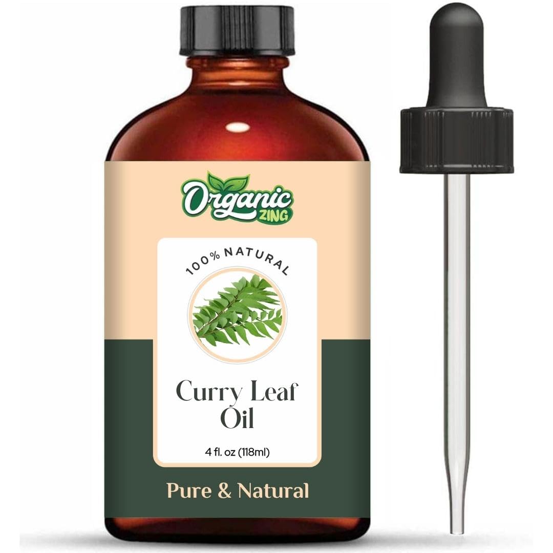 Organic Zing Curry Leaf Oil (Murraya koenigii) Oil | Pure & Natural Essential Oil for Skincare and Hair Care - 118ml/3.99fl oz
