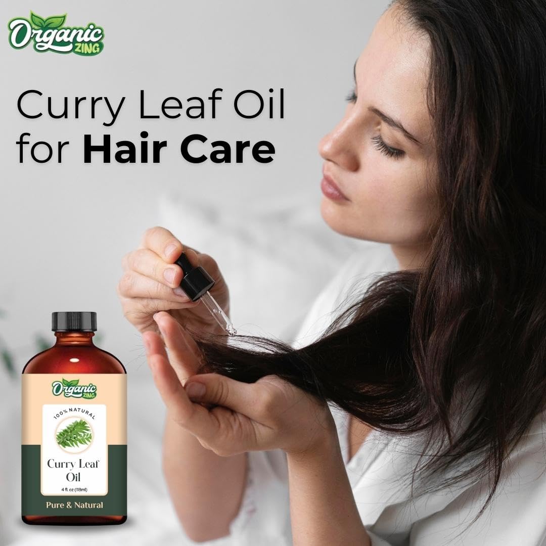 Organic Zing Curry Leaf Oil (Murraya koenigii) Oil | Pure & Natural Essential Oil for Skincare and Hair Care - 118ml/3.99fl oz