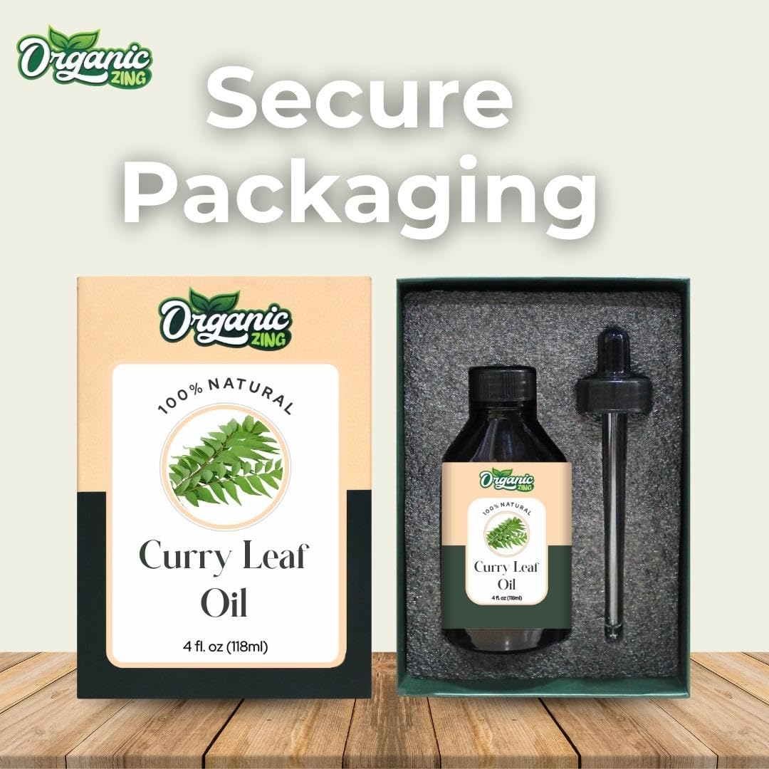 Organic Zing Curry Leaf Oil (Murraya koenigii) Oil | Pure & Natural Essential Oil for Skincare and Hair Care - 118ml/3.99fl oz