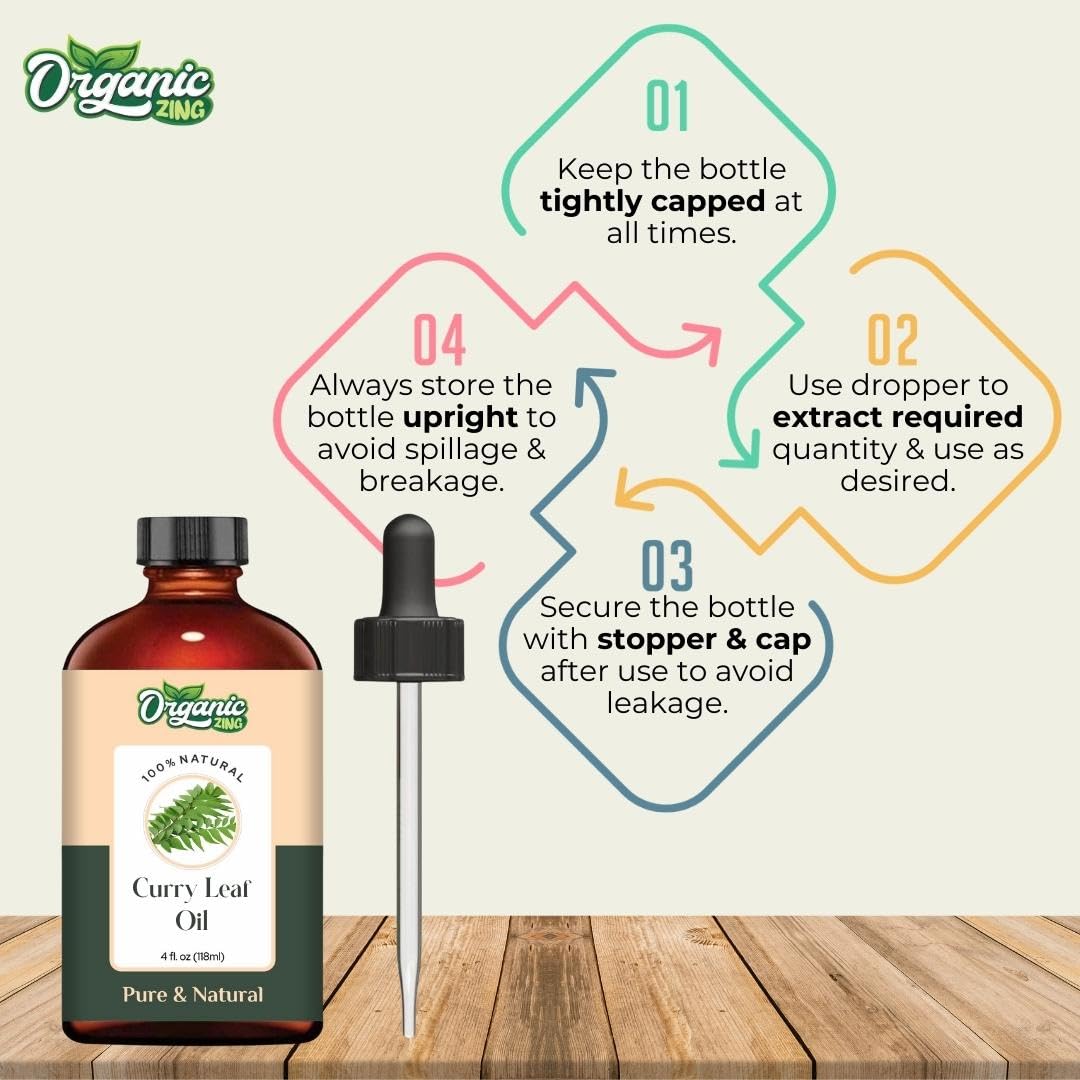 Organic Zing Curry Leaf Oil (Murraya koenigii) Oil | Pure & Natural Essential Oil for Skincare and Hair Care - 118ml/3.99fl oz
