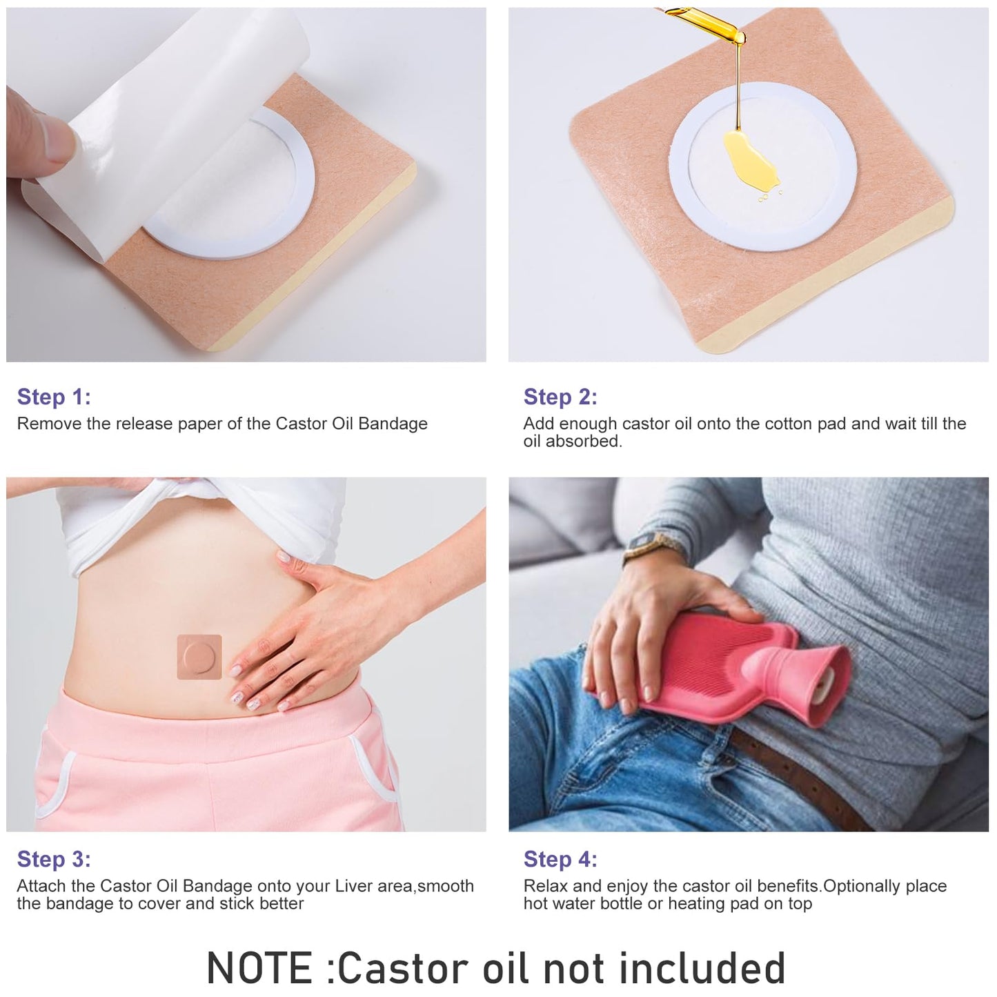 30Pcs Disposable Castor Oil Belly Button Patches – Self-Adhesive, Organic Cold-Pressed Oil in Amber Glass 2.04oz