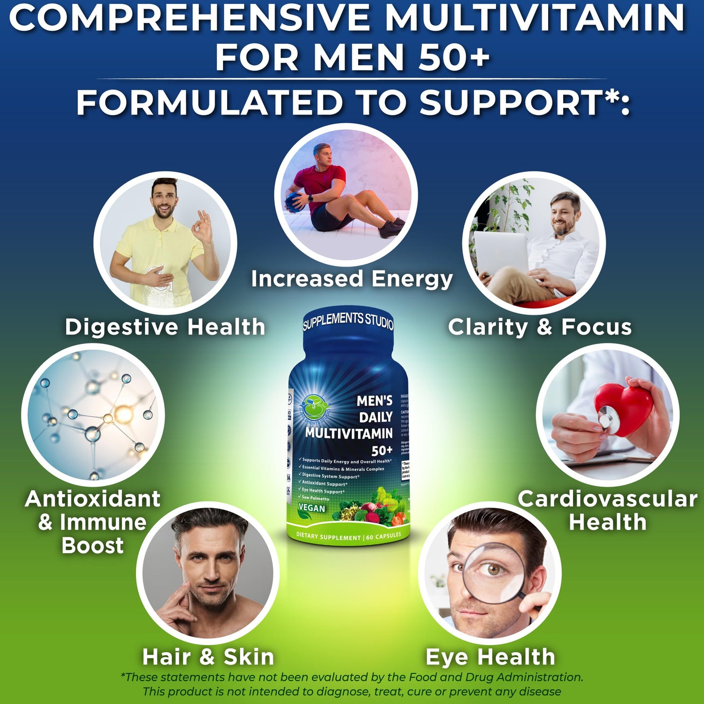 Men's Daily Multivitamin 50+ - Vegan Methylated Multivitamin for Men 50+