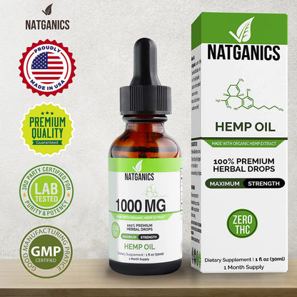 Organic Hemp Oil 1000mg - Ultra Premium CO2-Extracted Hemp Oil Drops | Made in USA