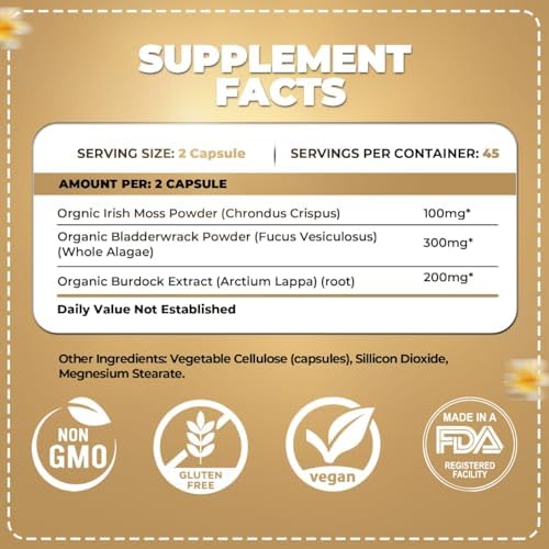 ORGANICS NATURE Irish Sea Moss Capsules 45 Servings | High Potency Seamoss Pills | Dr. Sebi Approved Sea Moss for Energy 90 Vegan Capsules