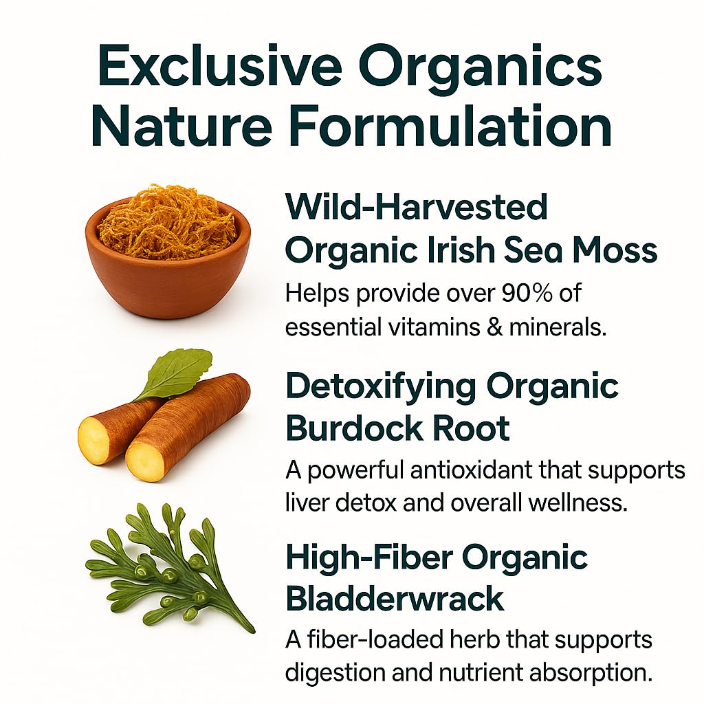 ORGANICS NATURE Irish Sea Moss Capsules 45 Servings | High Potency Seamoss Pills | Dr. Sebi Approved Sea Moss for Energy 90 Vegan Capsules