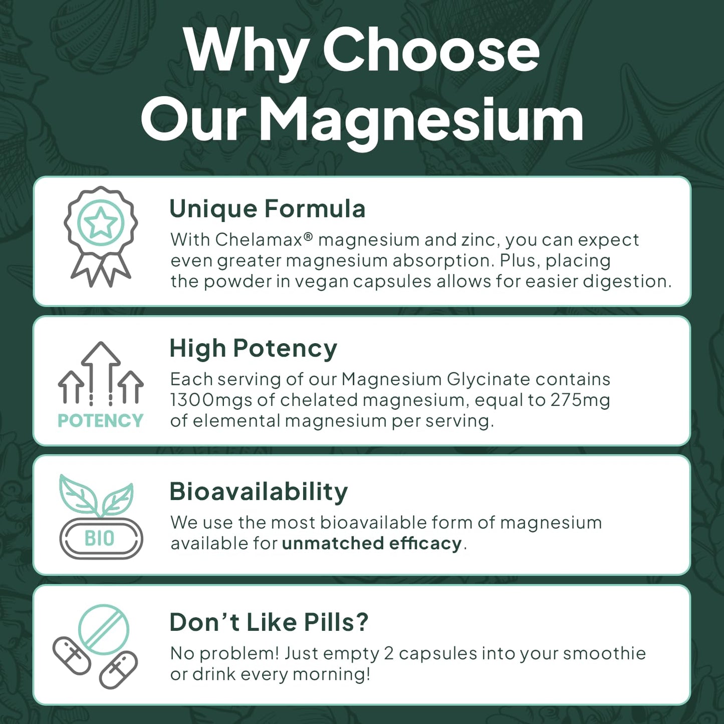 Organics Ocean Magnesium Glycinate with Zinc – Maximum Strength Chelated Magnesium for Sleep Support, Muscle Cramps & Heart Health – 3 Bottles