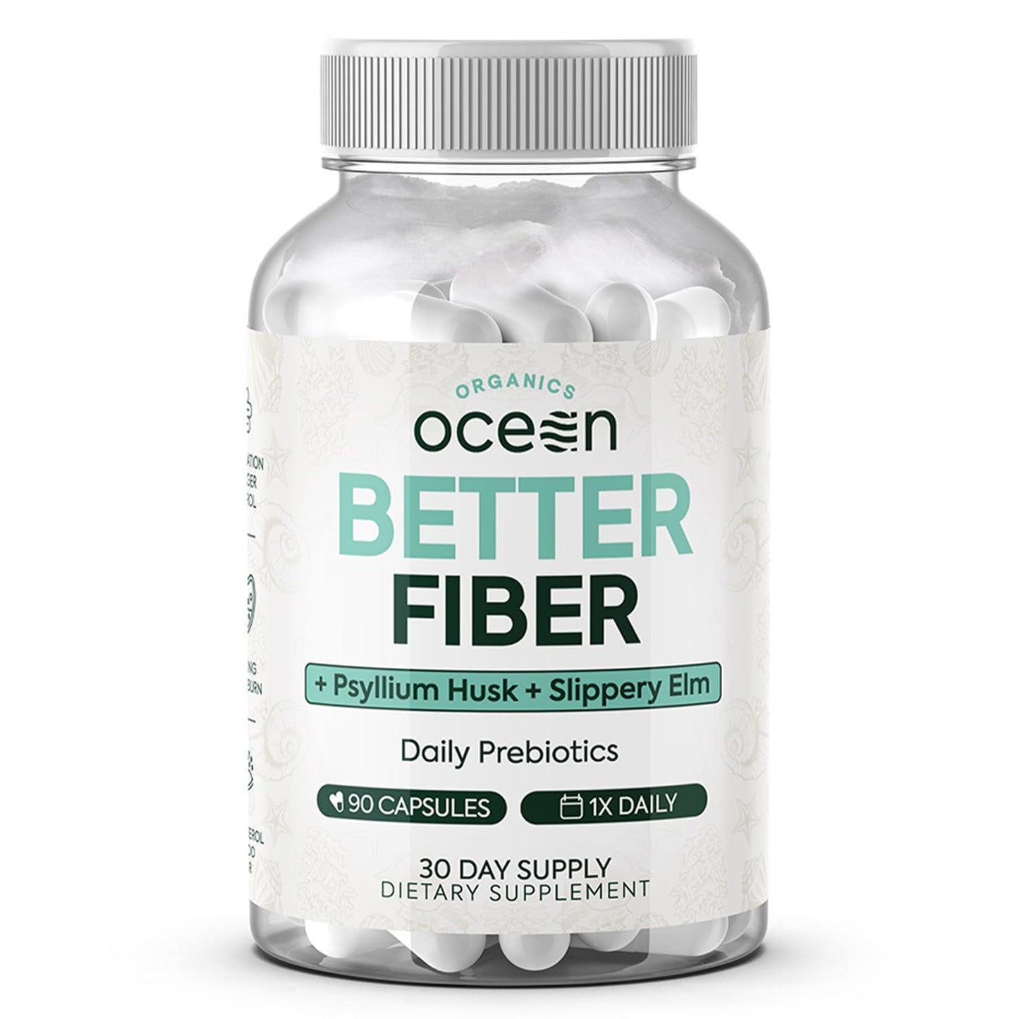 Organics Ocean Better Fiber - Daily Fiber Supplement for Softer Stool - 90 Capsules