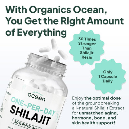 Organics Ocean One-Per-Day Shilajit Capsules – Age-Defying, Bone Strength & Hormone Support
