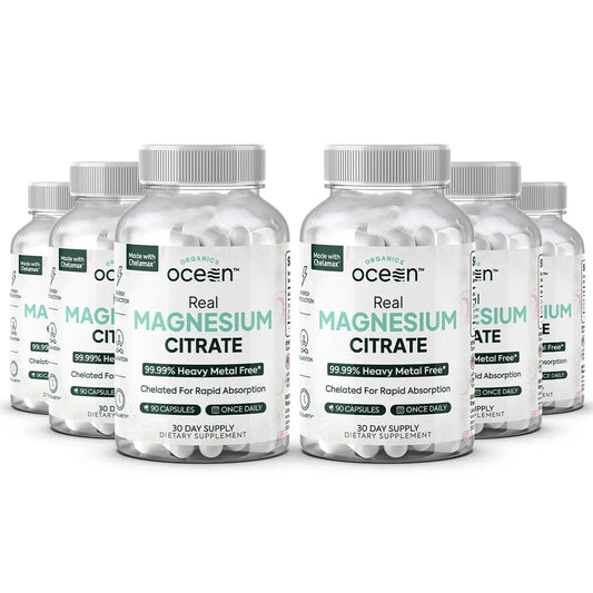 Organics Ocean Real Magnesium Citrate – High-Absorption Chelated Magnesium for Energy, Relaxation, and Regularity – 6 Pack BritishVita | Premium UK Vitamins & Wellness Supplements
