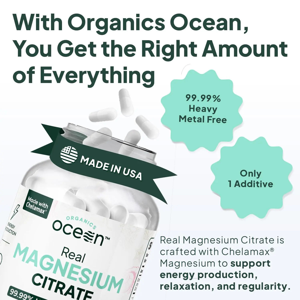 Organics Ocean Real Magnesium Citrate – High-Absorption Chelated Magnesium for Energy, Relaxation, and Regularity – 6 Pack BritishVita | Premium UK Vitamins & Wellness Supplements
