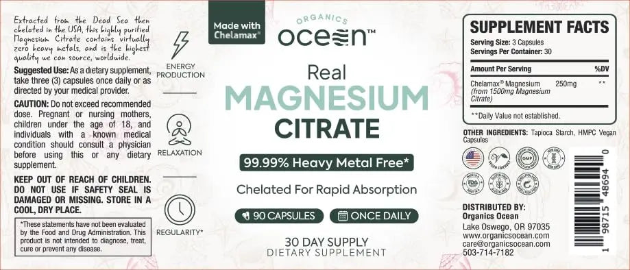 Organics Ocean Real Magnesium Citrate – High-Absorption Chelated Magnesium for Energy, Relaxation, and Regularity – 6 Pack BritishVita | Premium UK Vitamins & Wellness Supplements