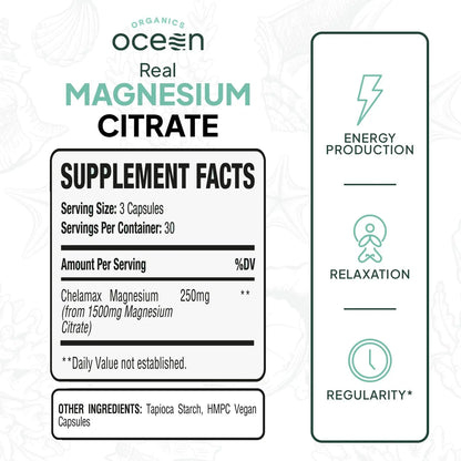 Organics Ocean Real Magnesium Citrate - High Absorption Chelated Magnesium Supplement - 3 Pack Bulk BritishVita | Premium UK Vitamins & Wellness Supplements