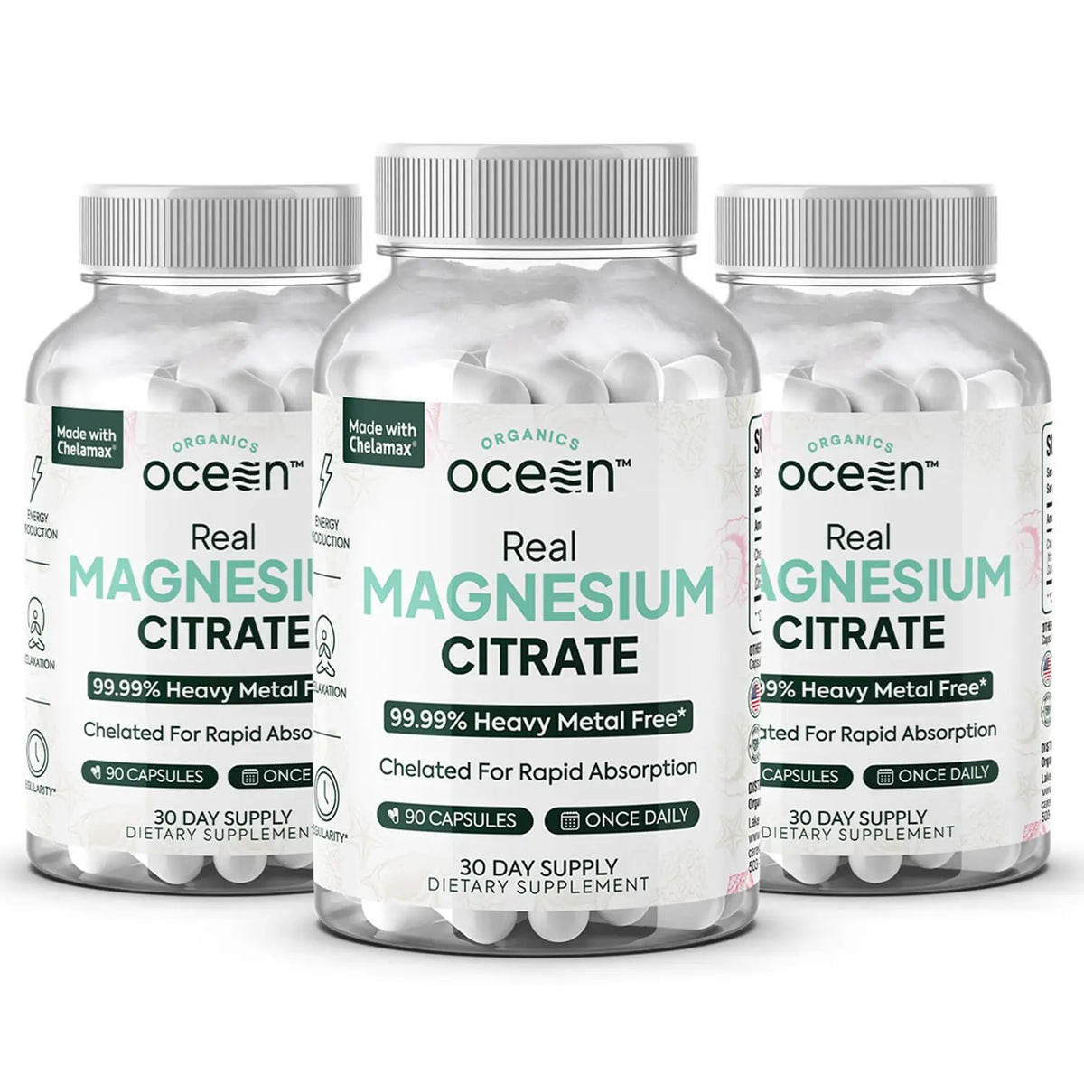 Organics Ocean Real Magnesium Citrate - High Absorption Chelated Magnesium Supplement - 3 Pack Bulk BritishVita | Premium UK Vitamins & Wellness Supplements