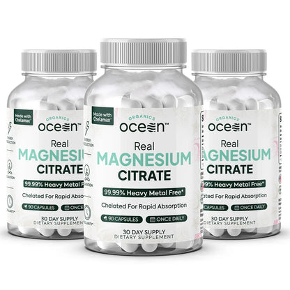 Organics Ocean Real Magnesium Citrate - High Absorption Chelated Magnesium Supplement - 3 Pack Bulk BritishVita | Premium UK Vitamins & Wellness Supplements