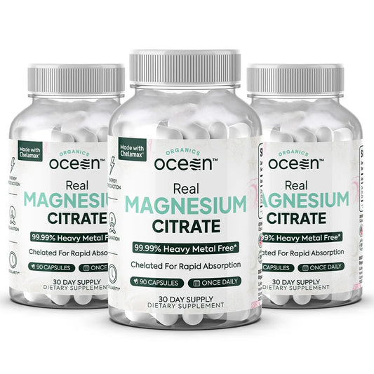 Organics Ocean Real Magnesium Citrate - High Absorption Chelated Magnesium Supplement - 3 Pack Bulk BritishVita | Premium UK Vitamins & Wellness Supplements