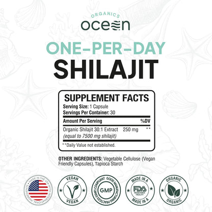 Organics Ocean One-Per-Day Shilajit Capsules – Age-Defying, Bone Strength & Hormone Support