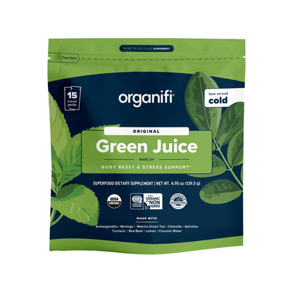 Organifi GO Packs: Green Juice – Organic Superfood (15 Travel Packs)