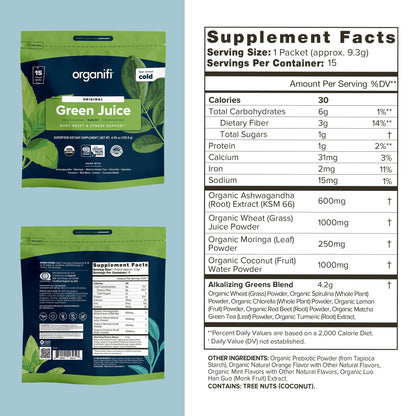 Organifi GO Packs: Green Juice – Organic Superfood (15 Travel Packs)