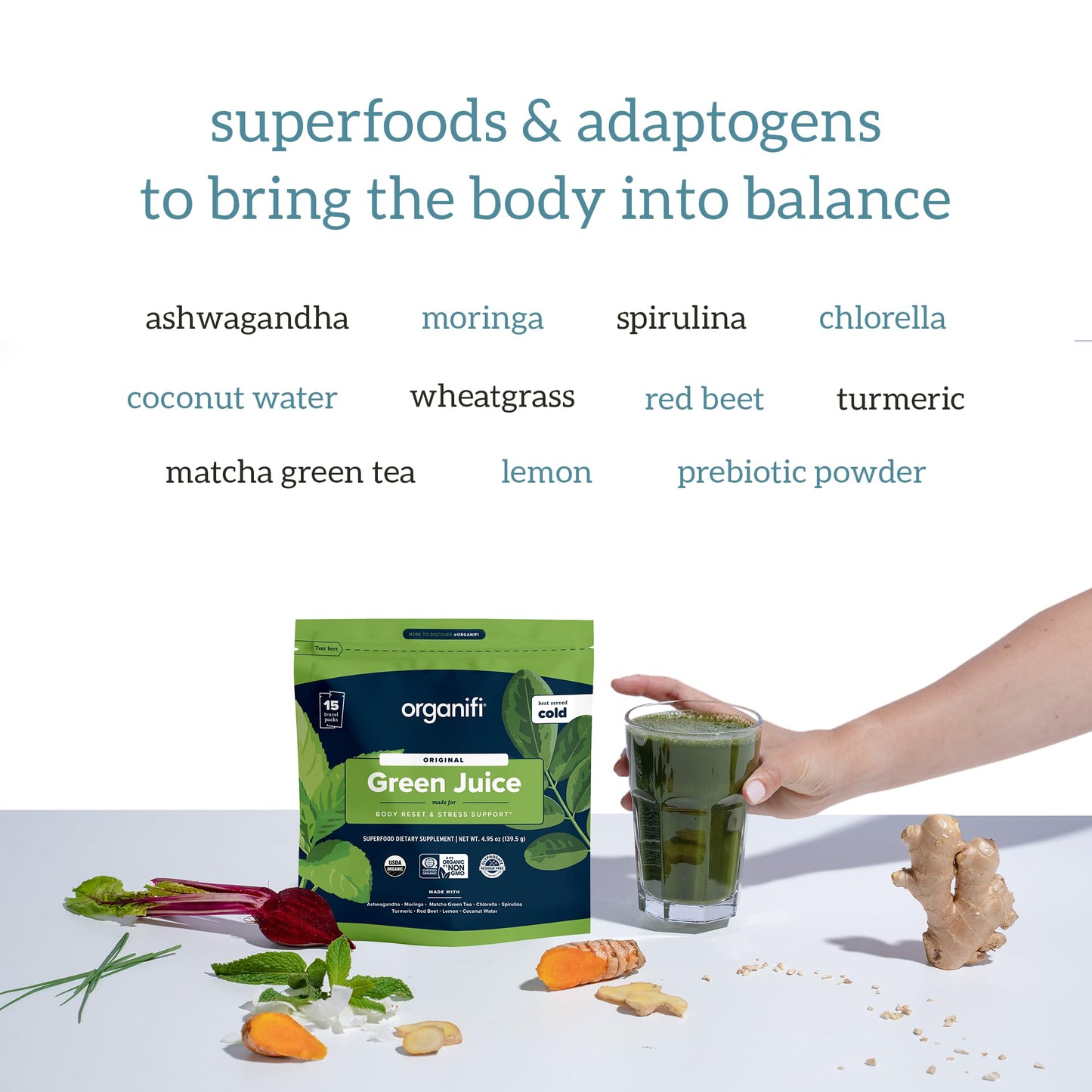 Organifi GO Packs: Green Juice – Organic Superfood (15 Travel Packs)