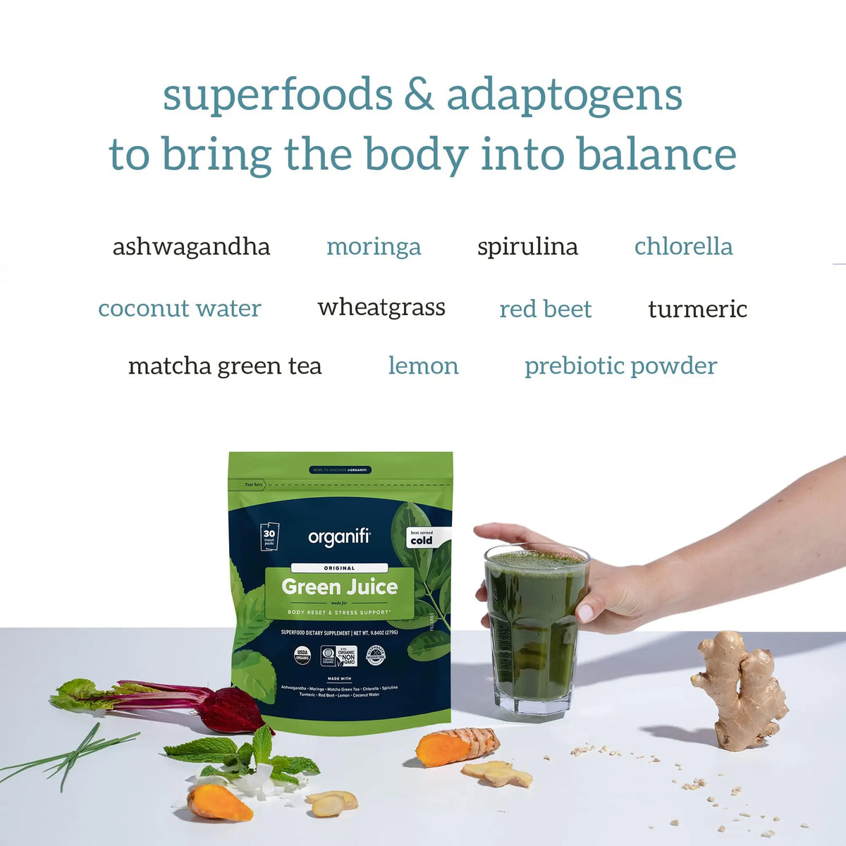 Organifi GO Packs: Green Juice - Organic Travel Greens Powder (30 Packs) BritishVita | Premium UK Vitamins & Wellness Supplements