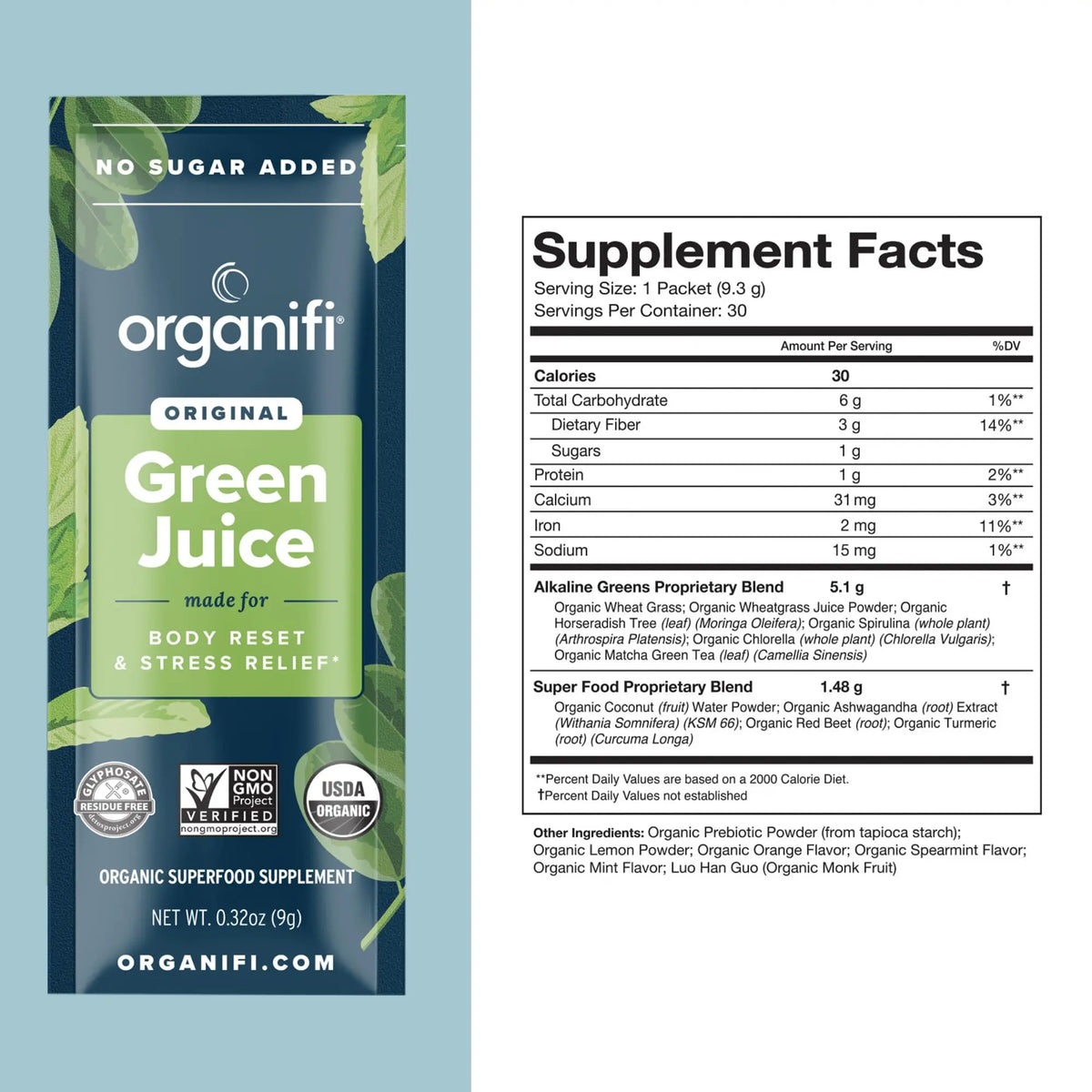 Organifi GO Packs: Green Juice - Organic Travel Greens Powder (30 Packs) BritishVita | Premium UK Vitamins & Wellness Supplements