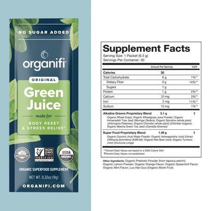 Organifi GO Packs: Green Juice - Organic Travel Greens Powder (30 Packs) BritishVita | Premium UK Vitamins & Wellness Supplements