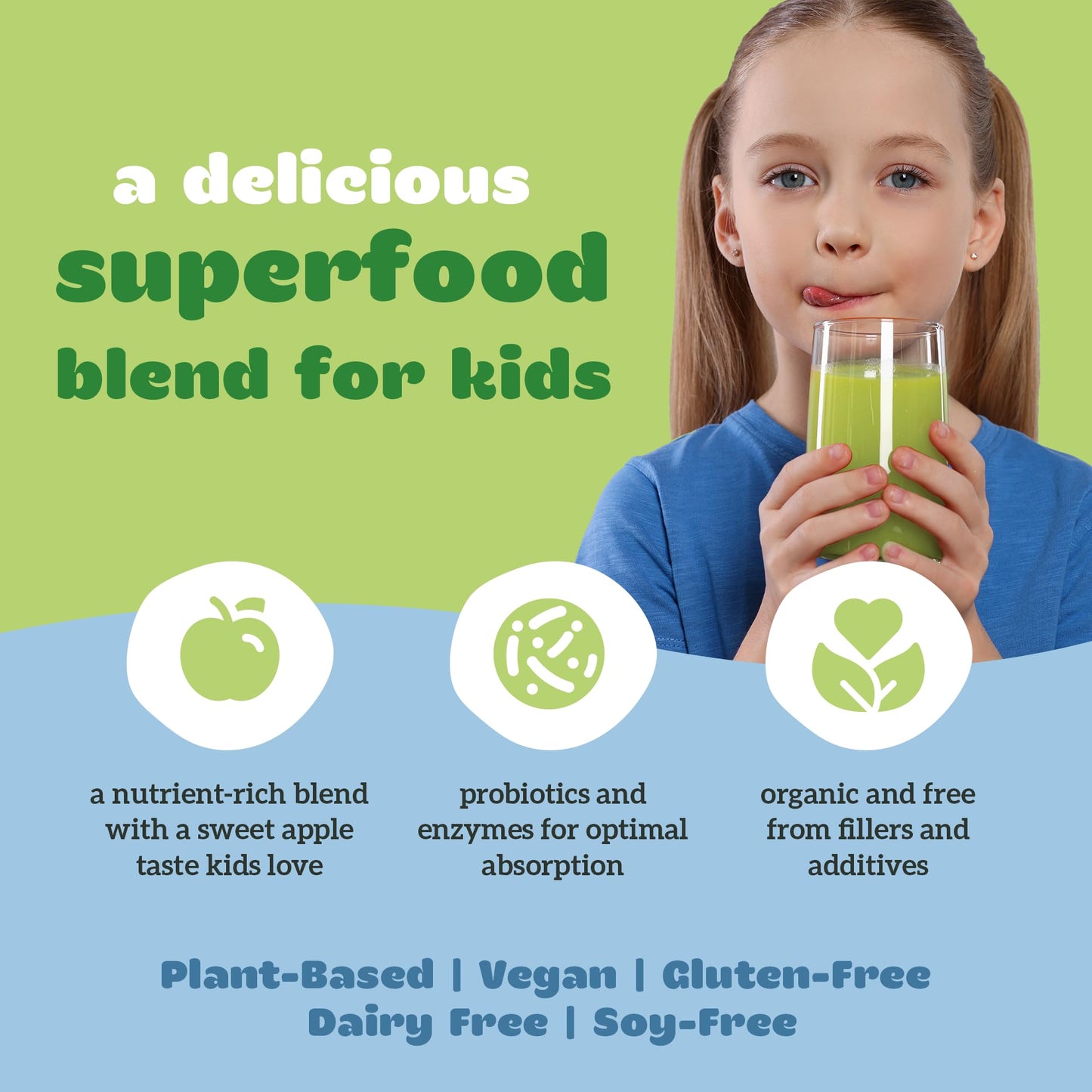 Organifi Kids Easy Greens Probiotics - Veggie Superfood for Kids, 15 Servings