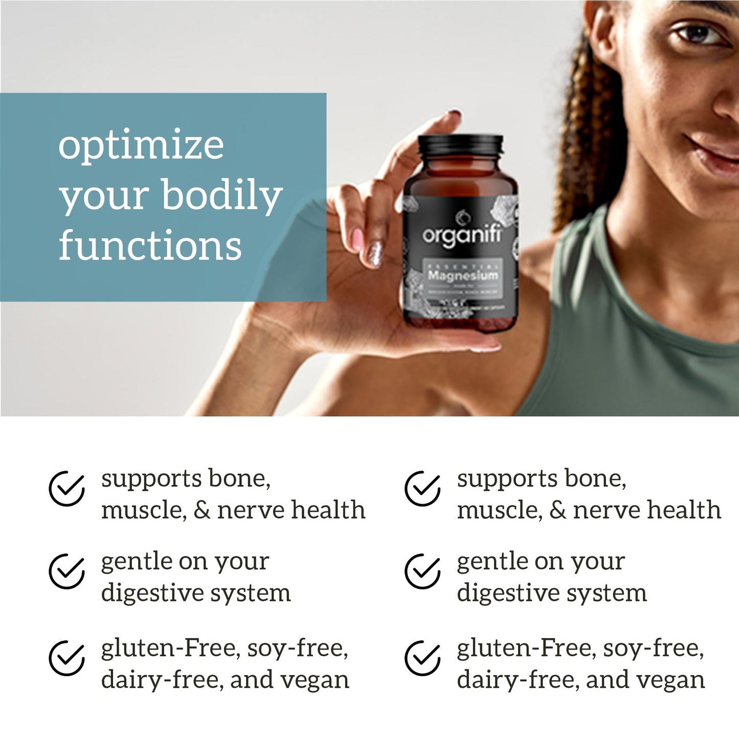 Organifi Essential Magnesium Glycinate 150mg | Bone & Muscle Health | 60 Vegan Capsules