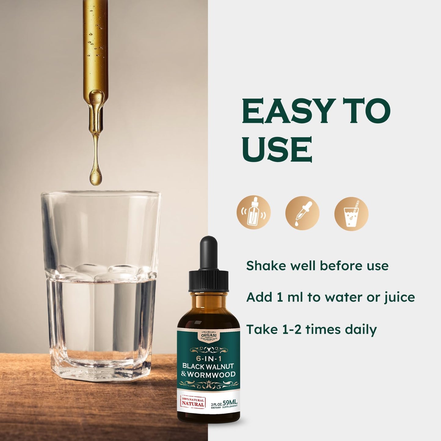 ORGANIHERBENCE Black Walnut & Wormwood Digestive Drops – 2oz | Digestive Support