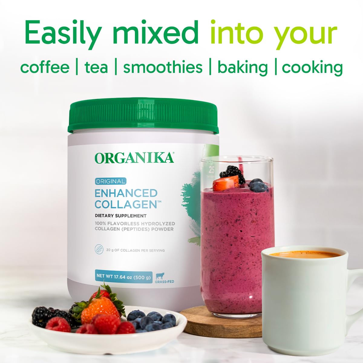Organika Hydrolyzed Collagen Peptides Powder – Unflavored, Grass-Fed, Keto | 18 oz (25 Day Supply)