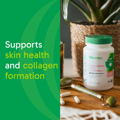 Organika Hyaluronic Acid + Vitamin C (90 Veg Capsules) – Joint Mobility & Skin Hydration