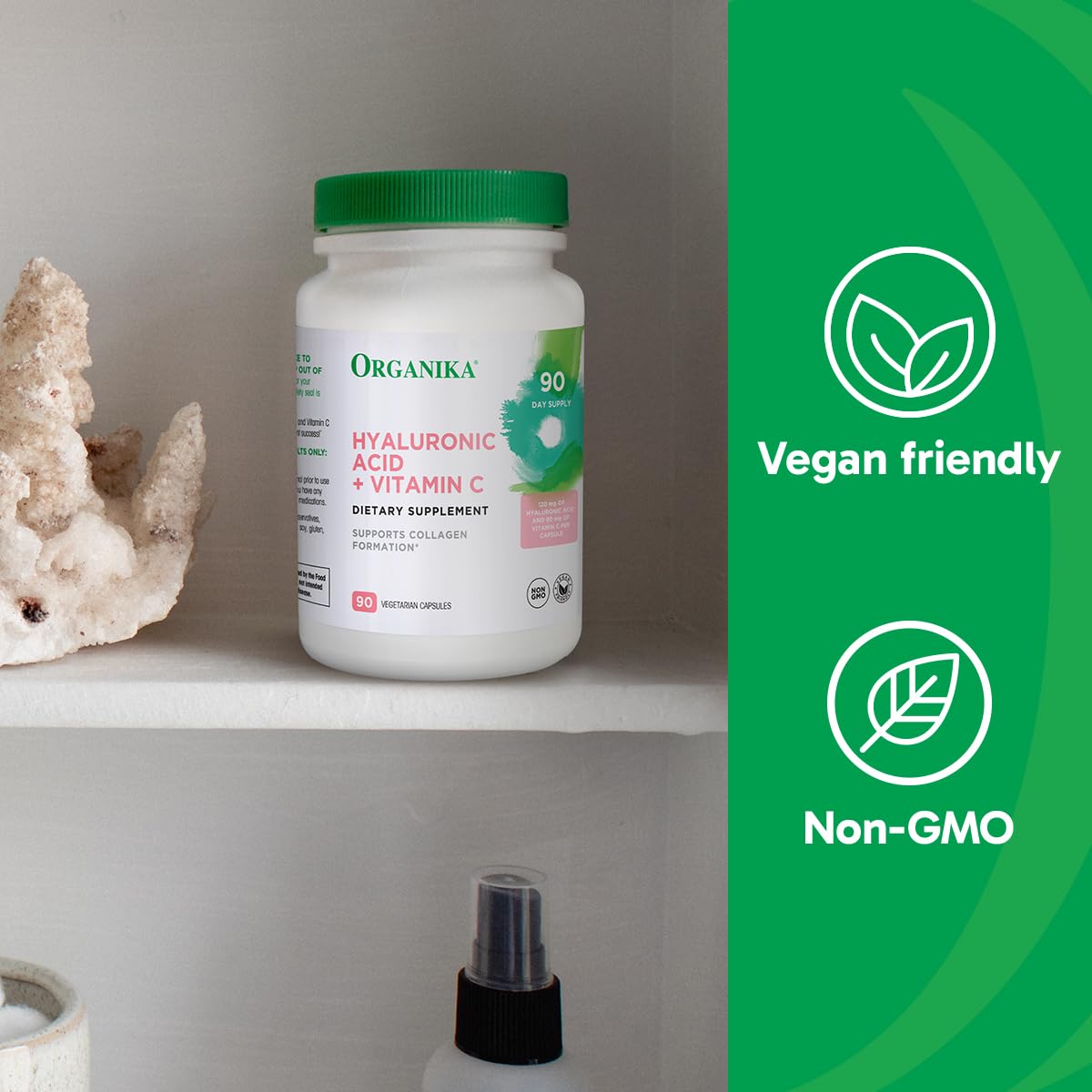 Organika Hyaluronic Acid + Vitamin C (90 Veg Capsules) – Joint Mobility & Skin Hydration