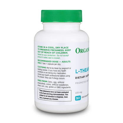 Organika L-Theanine Supplement 8 oz - 90 Capsules | 90 Day Calm & Focus
