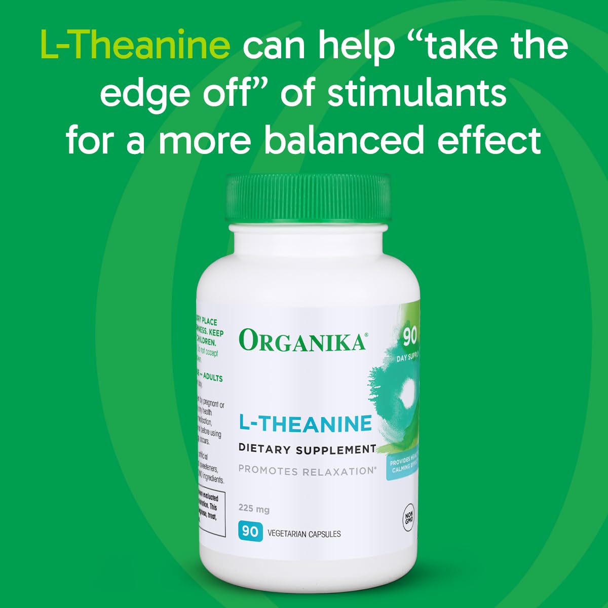 Organika L-Theanine Supplement 8 oz - 90 Capsules | 90 Day Calm & Focus