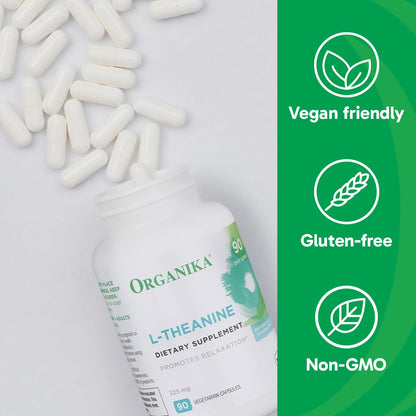 Organika L-Theanine Supplement 8 oz - 90 Capsules | 90 Day Calm & Focus