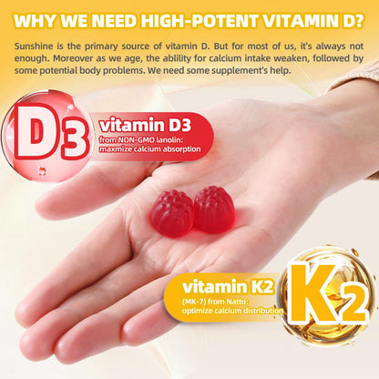 ORGMO Vitamin D3 K2 Gummies for Women – Sugar Free, 9000IU, Peach Flavor | 90 Count