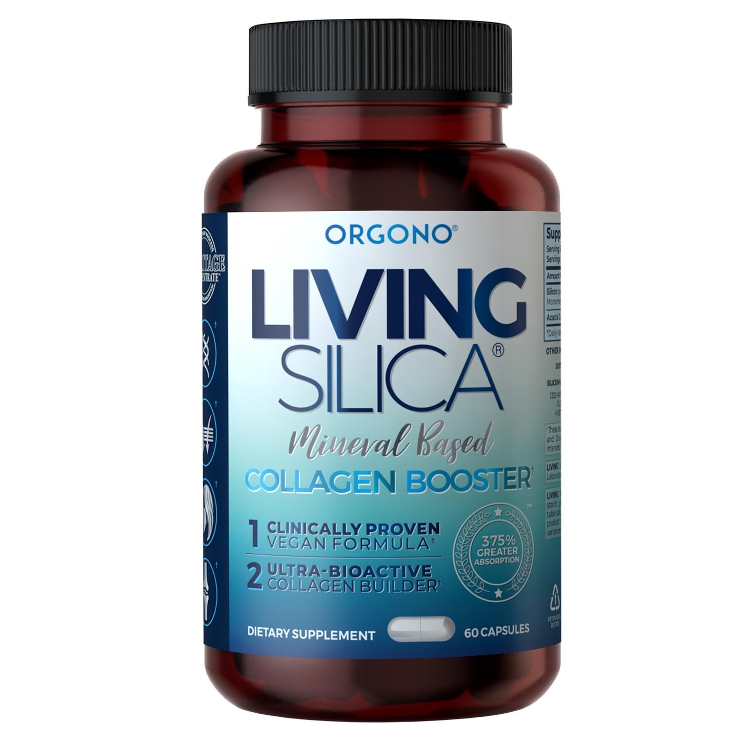 Orgono Living Silica Mineral-Based Collagen Booster Capsules | Supports Collagen, Skin & Joints | 60 Capsules