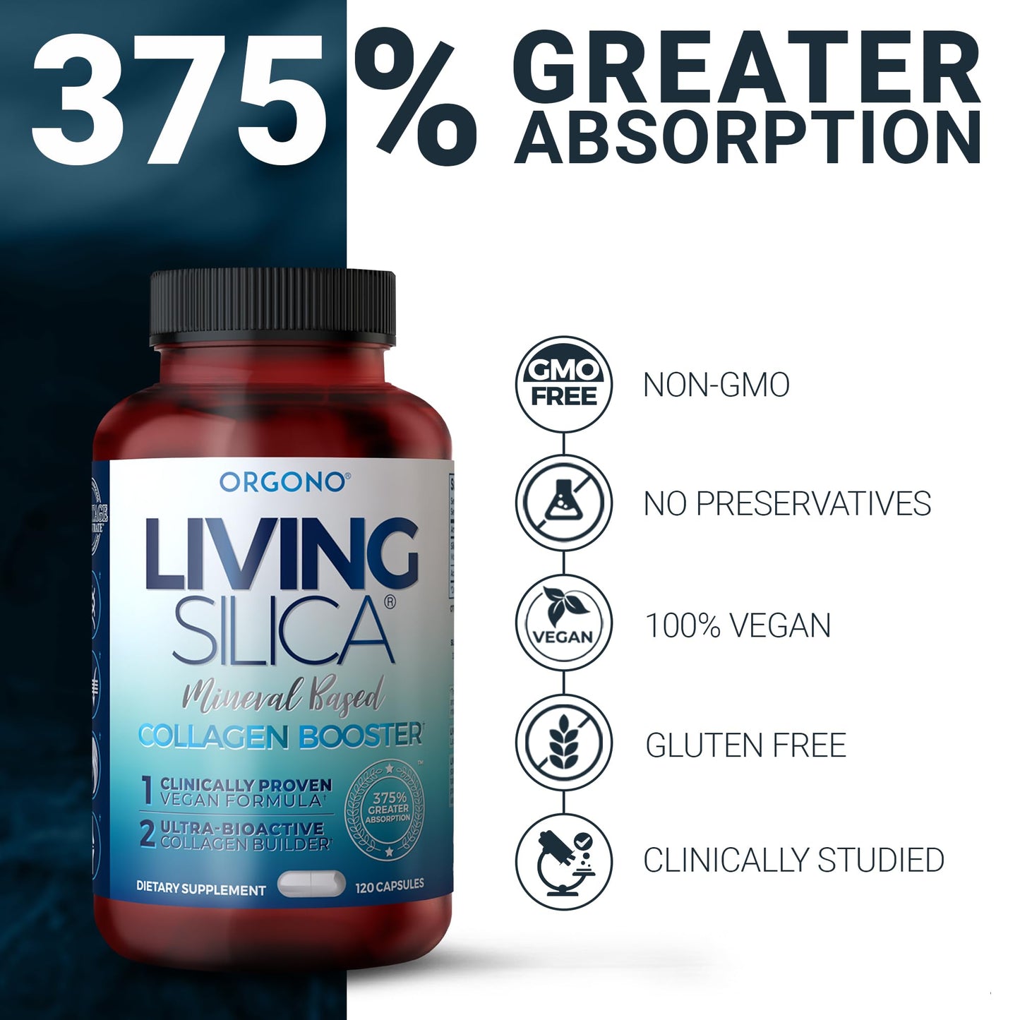 Orgono Living Silica Mineral-Based Collagen Booster Capsules | Supports Collagen, Skin & Joints | 60 Capsules