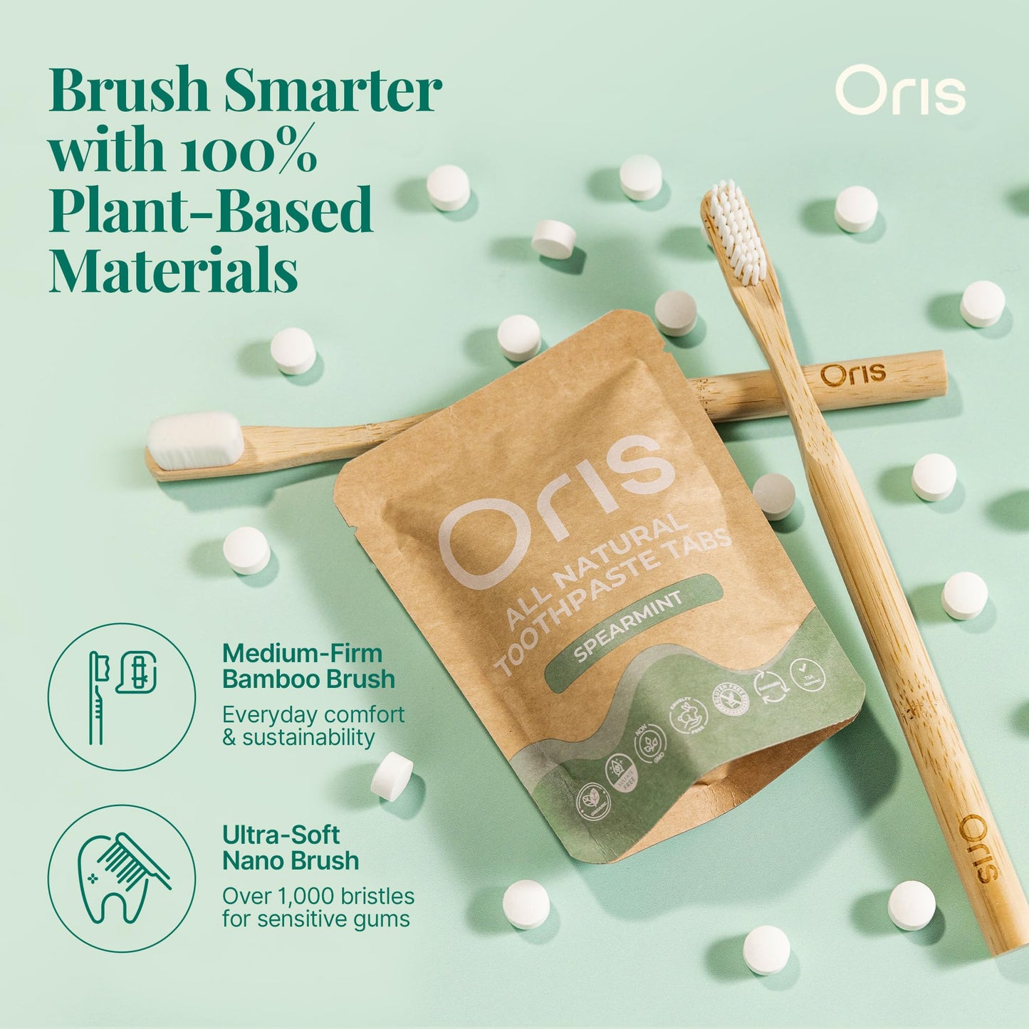 Oris Starter Bundle – 1 Month Supply: Natural Toothpaste Tablets | Fluoride-Free, Travel-Friendly, Kid-Safe with Enamel-Strengthening Nanohydroxyapatite (62 Count, Cinnamon)