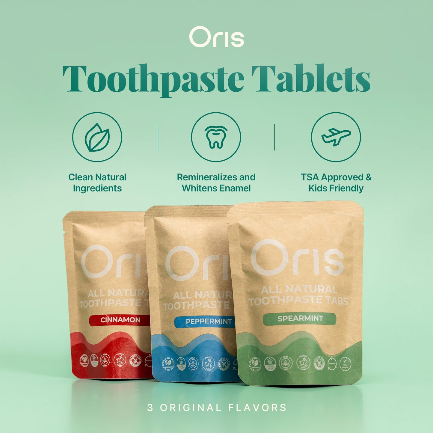 Oris Starter Bundle – 1 Month Supply: Natural Toothpaste Tablets | Fluoride-Free, Travel-Friendly, Kid-Safe with Enamel-Strengthening Nanohydroxyapatite (62 Count, Cinnamon)