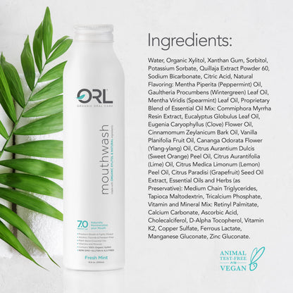 ORL Natural & Organic Alcohol-Free Mouthwash - 7.0 pH, Xylitol, Aluminum Bottle 16.9 oz