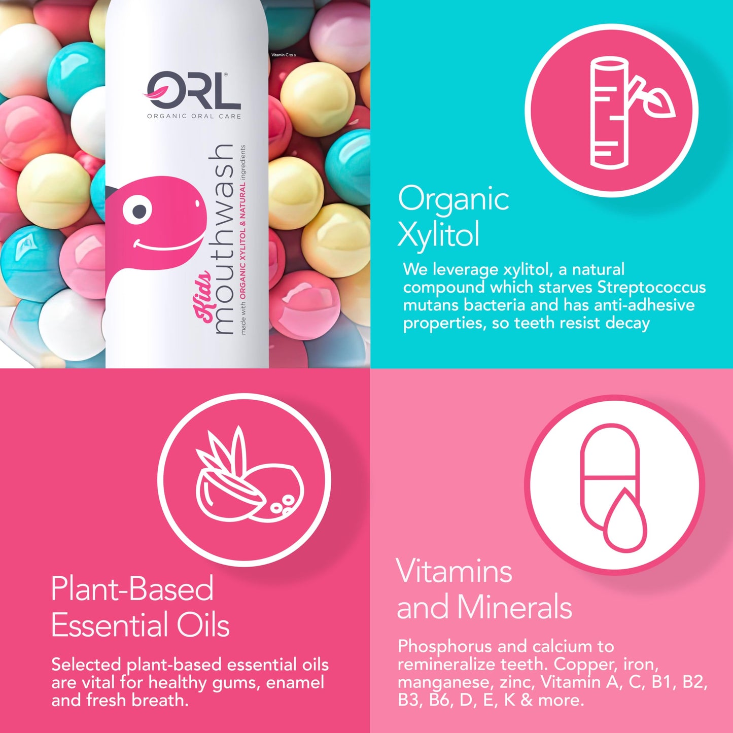 ORL Kids Natural & Organic Mouthwash – Fluoride & Alcohol Free | Clean, Whiten & Strengthen Enamel