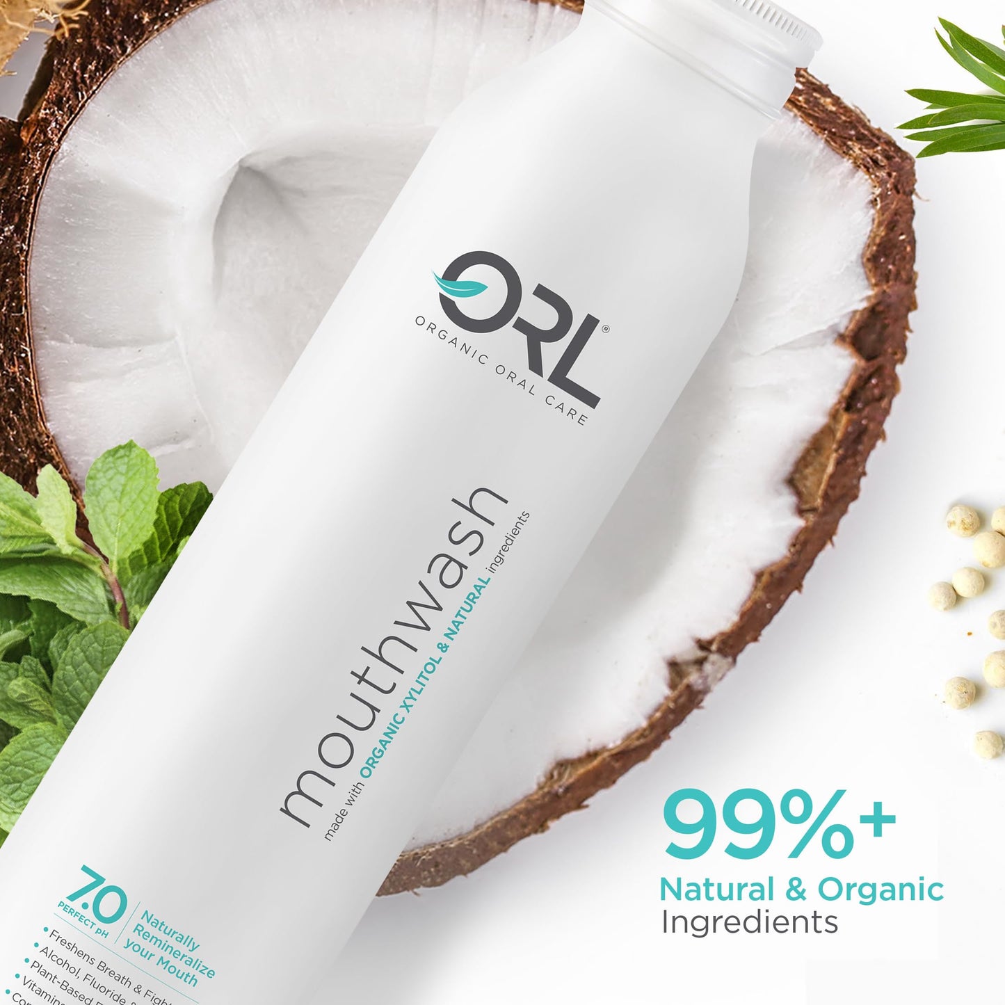 ORL Natural & Organic Alcohol-Free Mouthwash - 7.0 pH, Xylitol, Aluminum Bottle 16.9 oz