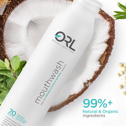 ORL Natural & Organic Alcohol-Free Mouthwash - 7.0 pH, Xylitol, Aluminum Bottle 16.9 oz
