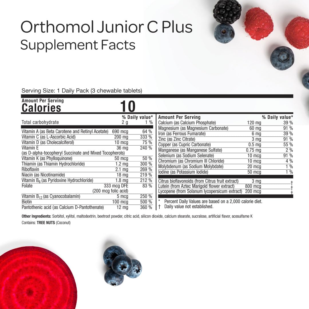 Orthomol Immun Junior C Plus – Kids Multivitamin, Wildberry Flavor, 30-Day Supply