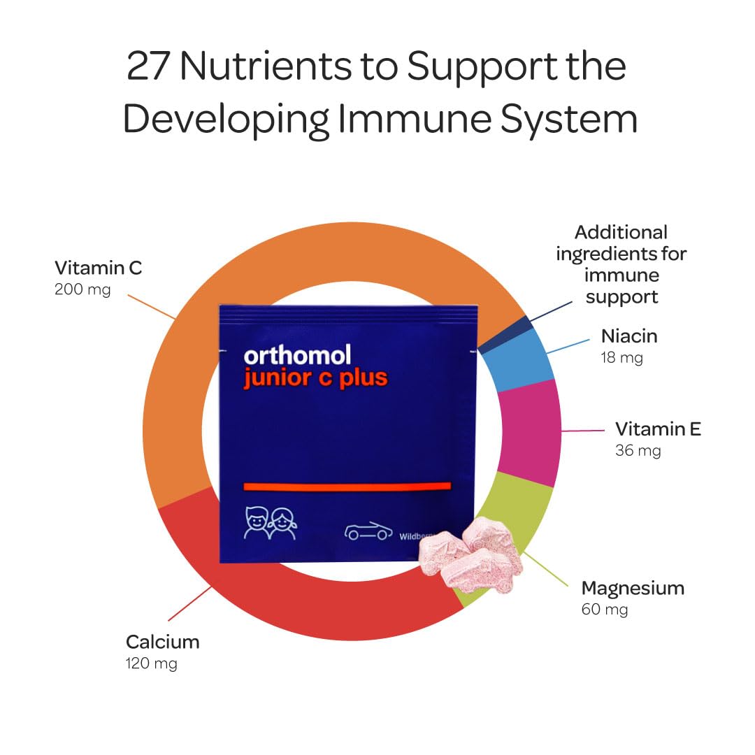 Orthomol Immun Junior C Plus – Kids Multivitamin, Wildberry Flavor, 30-Day Supply
