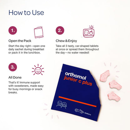 Orthomol Immun Junior C Plus – Kids Multivitamin, Wildberry Flavor, 30-Day Supply