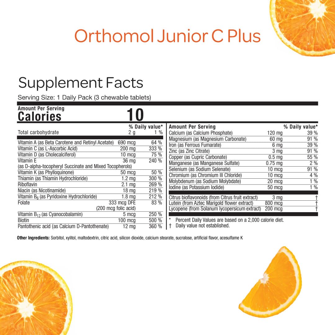 Orthomol Immun Junior C Plus – Kid's Multivitamin, Tangerine Flavor, 30-Day Supply