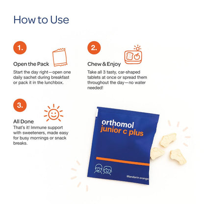 Orthomol Immun Junior C Plus – Kid's Multivitamin, Tangerine Flavor, 30-Day Supply