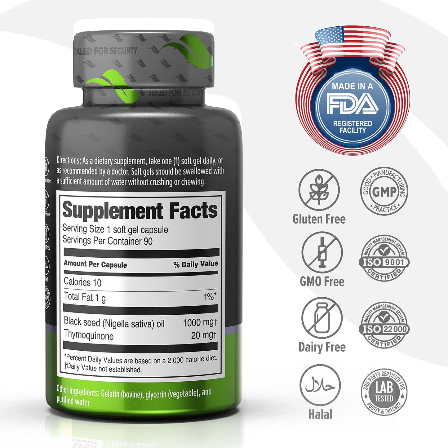 ORZAX Black Seed Oil 1000 mg – Cold-Pressed, 90 Softgels | Non-GMO, Omega 3-6-9, Thymoquinone